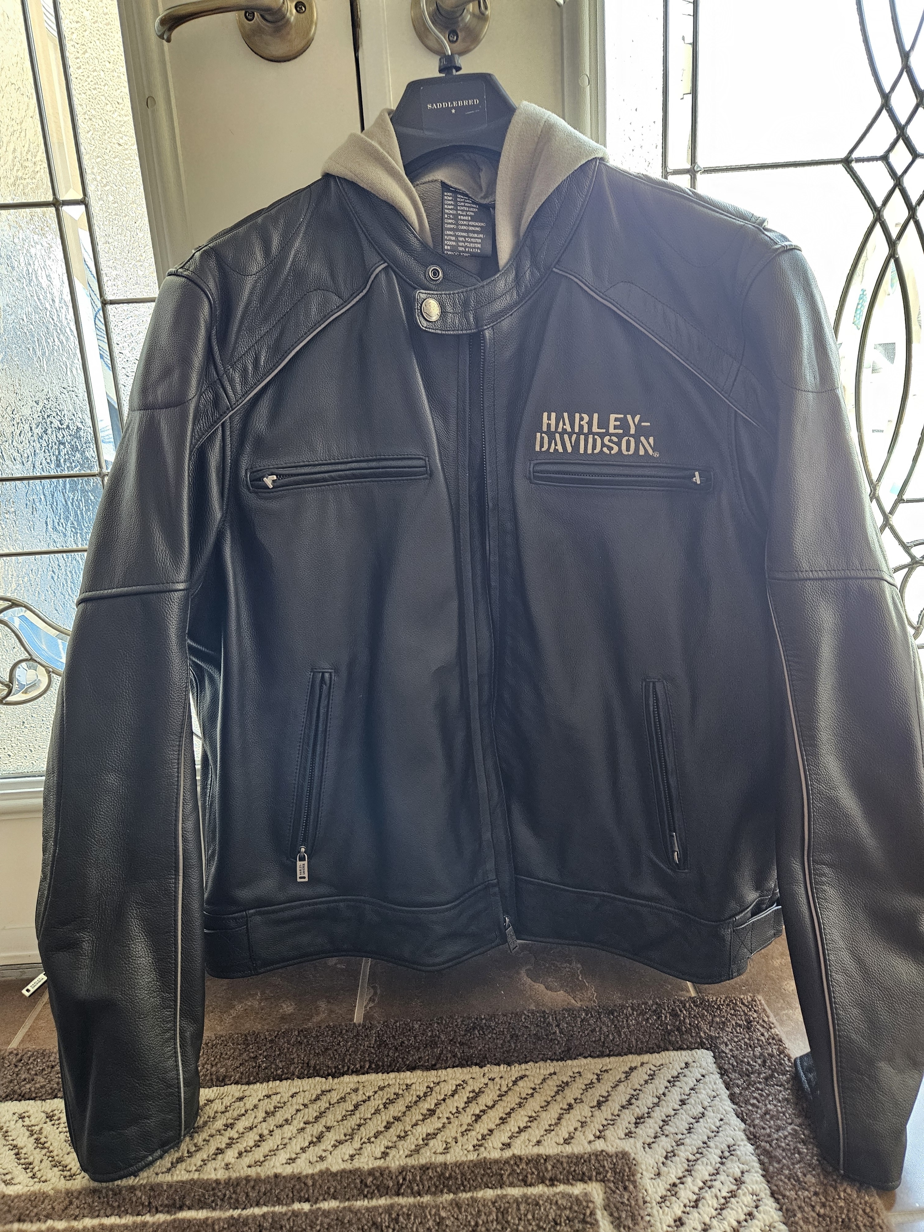 Harley-Davidson Men's Black Leather Hooded Jacket